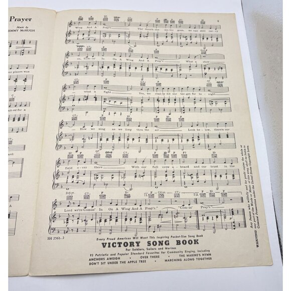Comin In on a Wing and a Prayer Vtg Piano Sheet Music Harold Adamson 1943 WWII - Picture 4 of 6